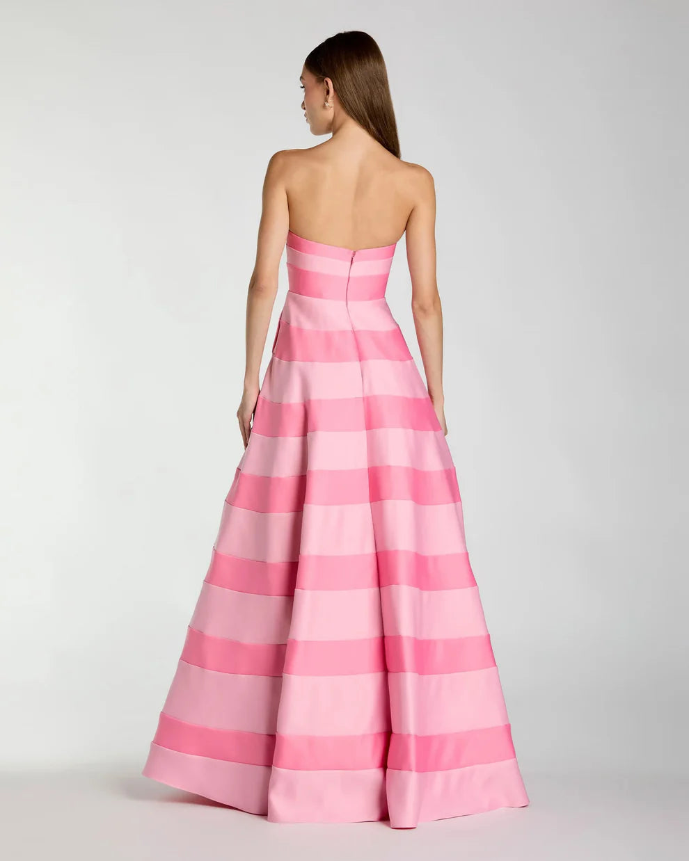 Pink Striped Strapless Satin Ballgown With Pockets Style #56353