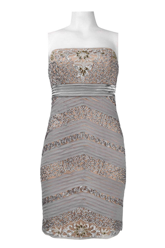 Sue Wong Strapless Embroidered & Beaded Dress: PLATINUM / 4