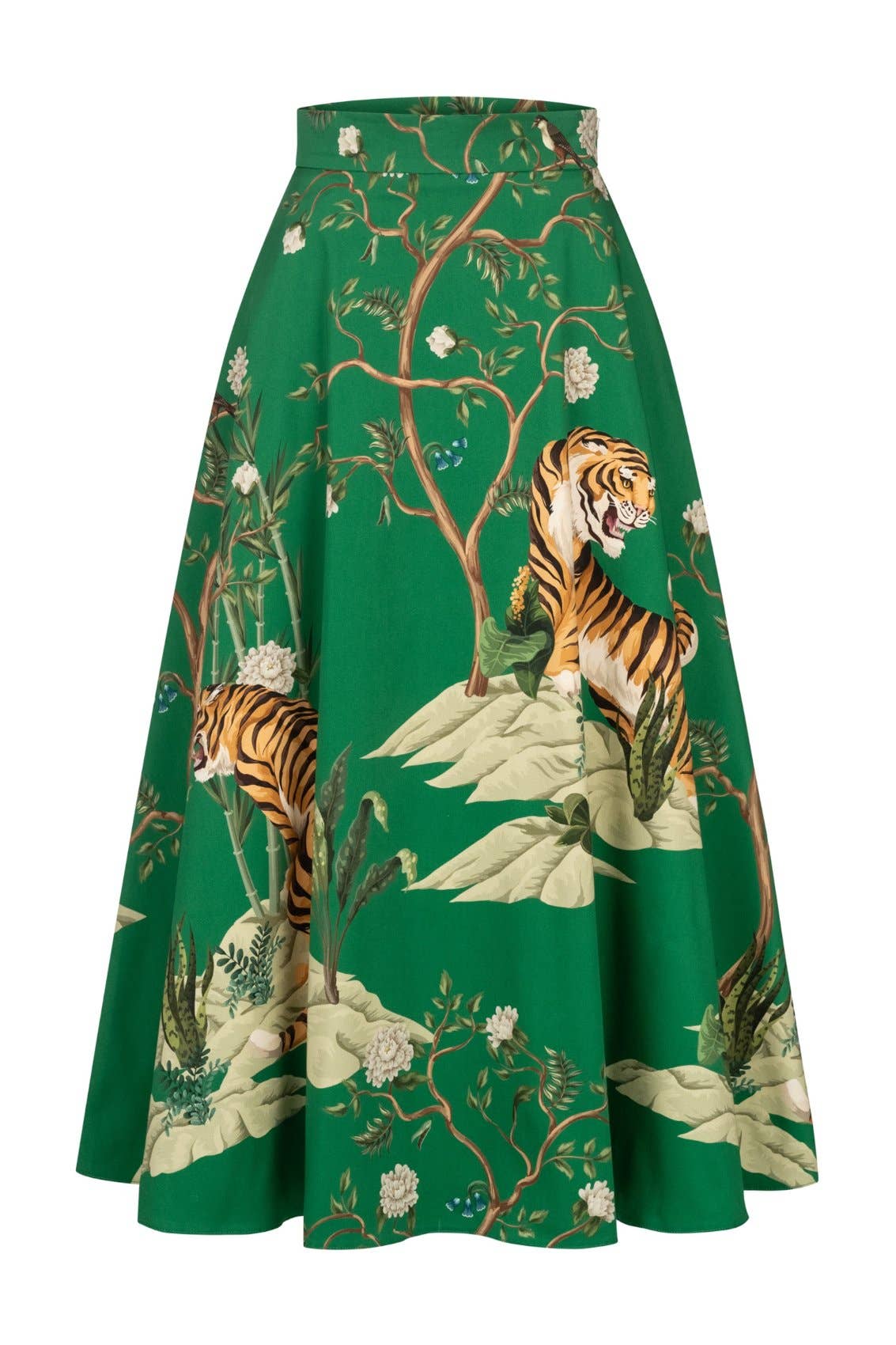 Maxi skirt with tiger print green: L