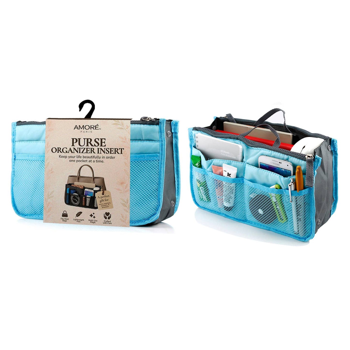 Travel Tote Handbag/Purse Insert Cosmetic Organizer: Green