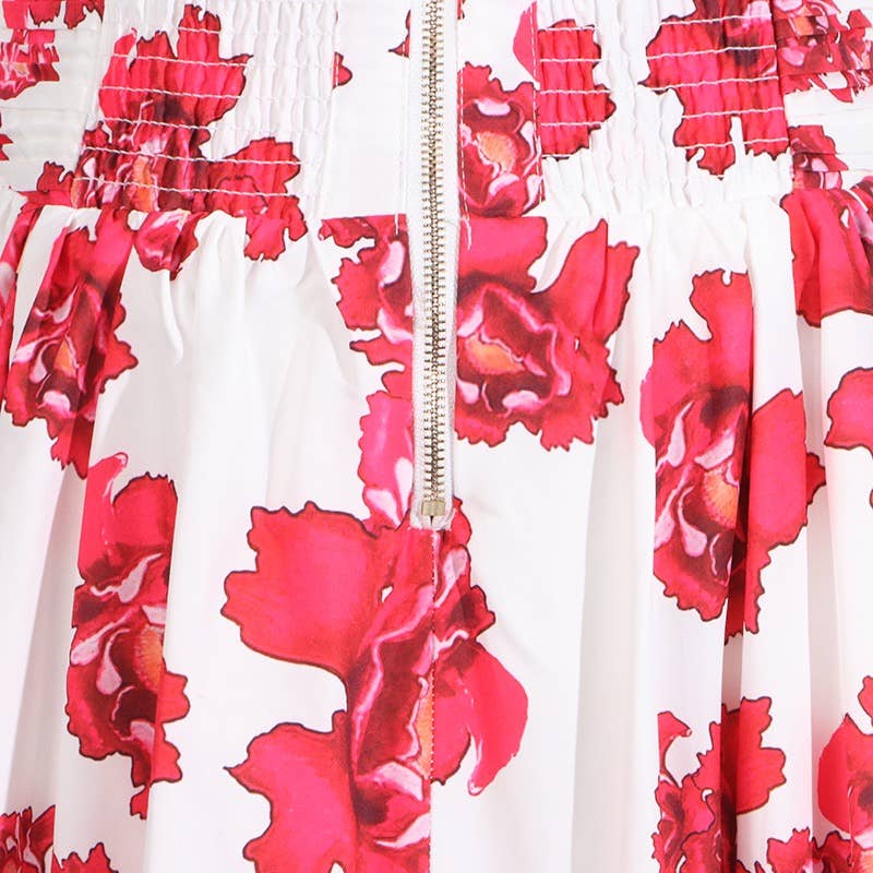 DR951Y Strapless Printed High Slit Maxi Dress for Women: Red / English / M