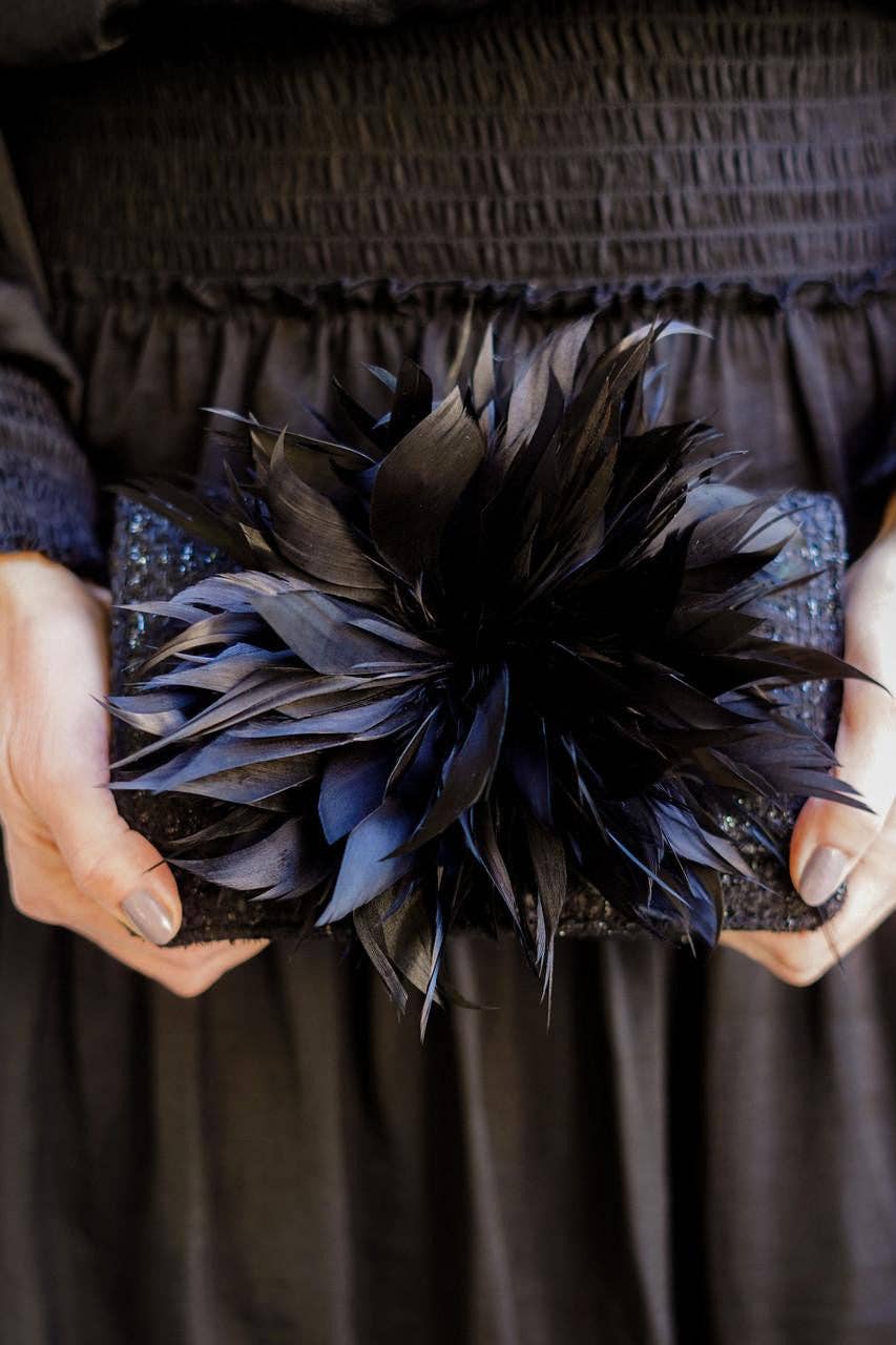 COCO - Feather Clutch- WS: Black / Hot Pink
