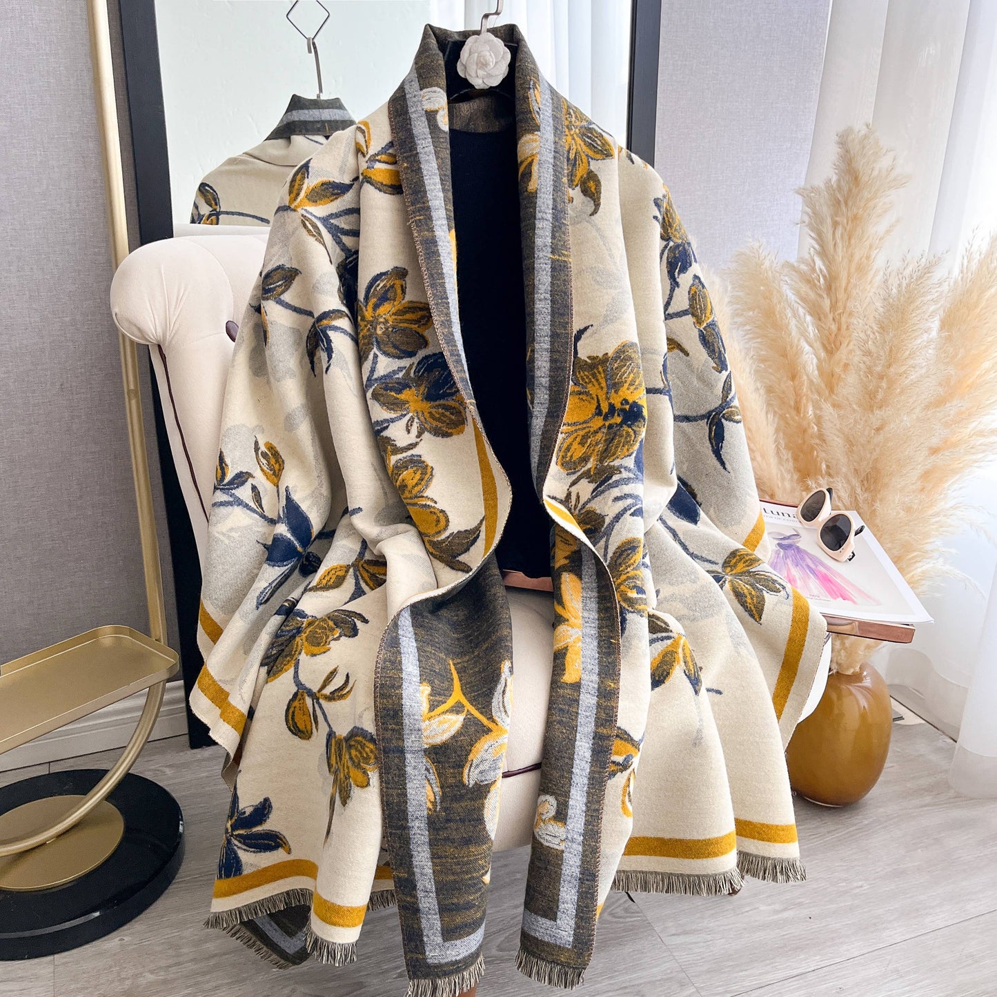 Blue / Yellow Wild Vine Reversible Wrap