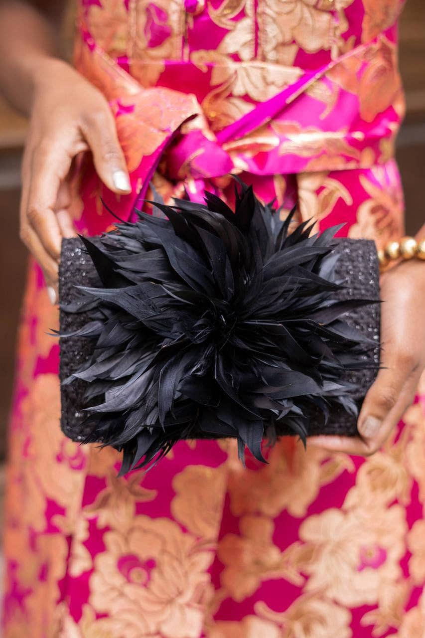 COCO - Feather Clutch- WS: Black / Hot Pink