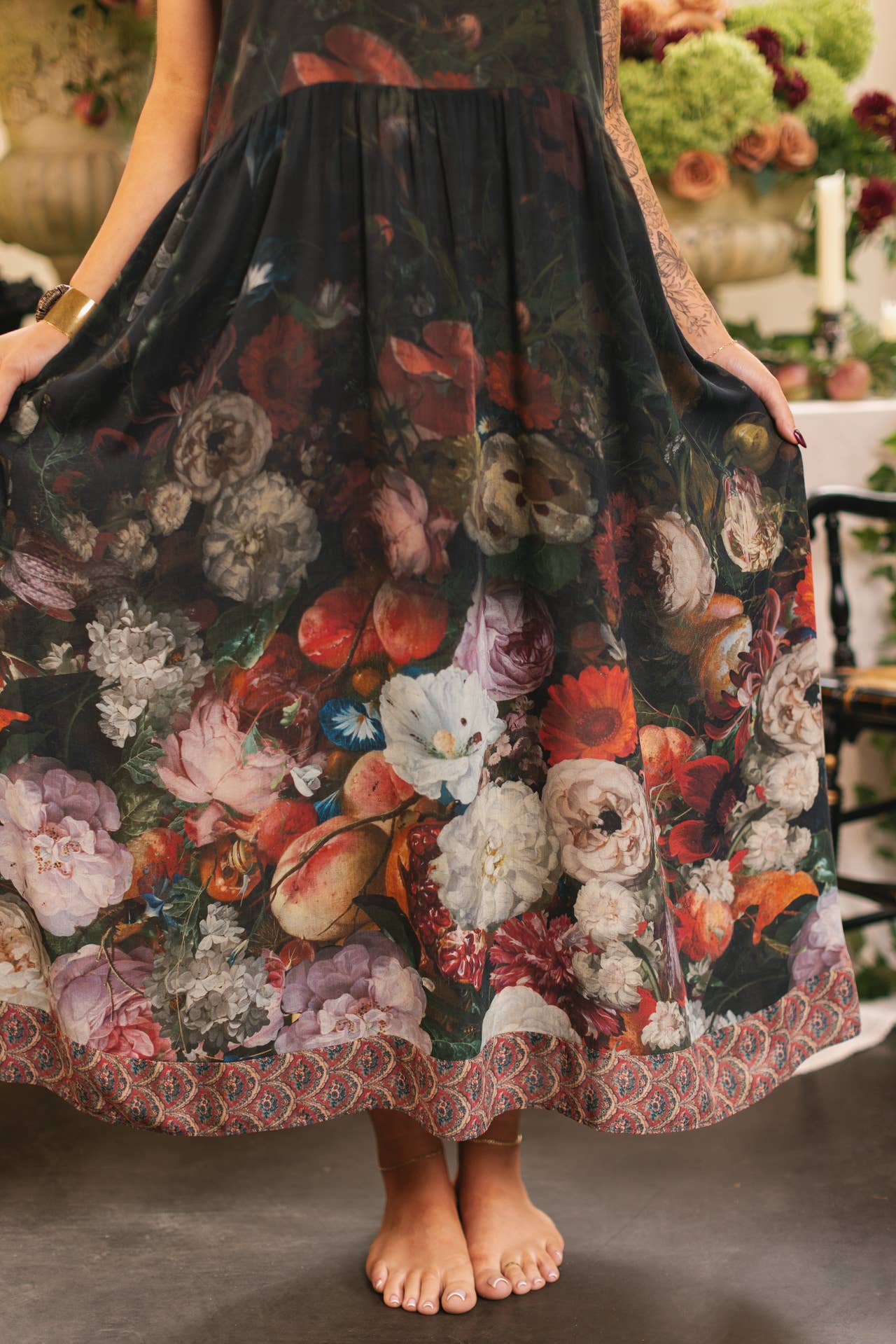 Flight of Fancy Bohéme Long Maxi Slip Dress w/Hummingbirds: S/M (fits approx. size 6-10)