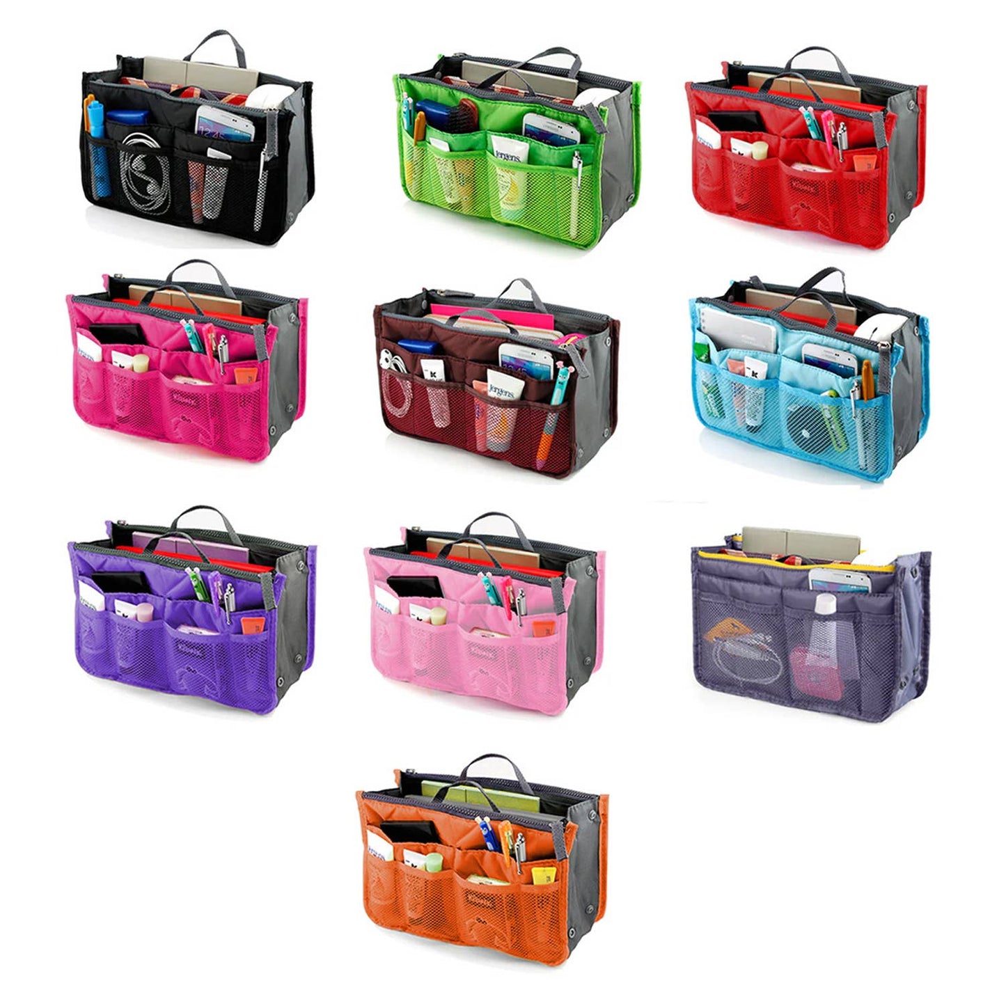 Travel Tote Handbag/Purse Insert Cosmetic Organizer: Red