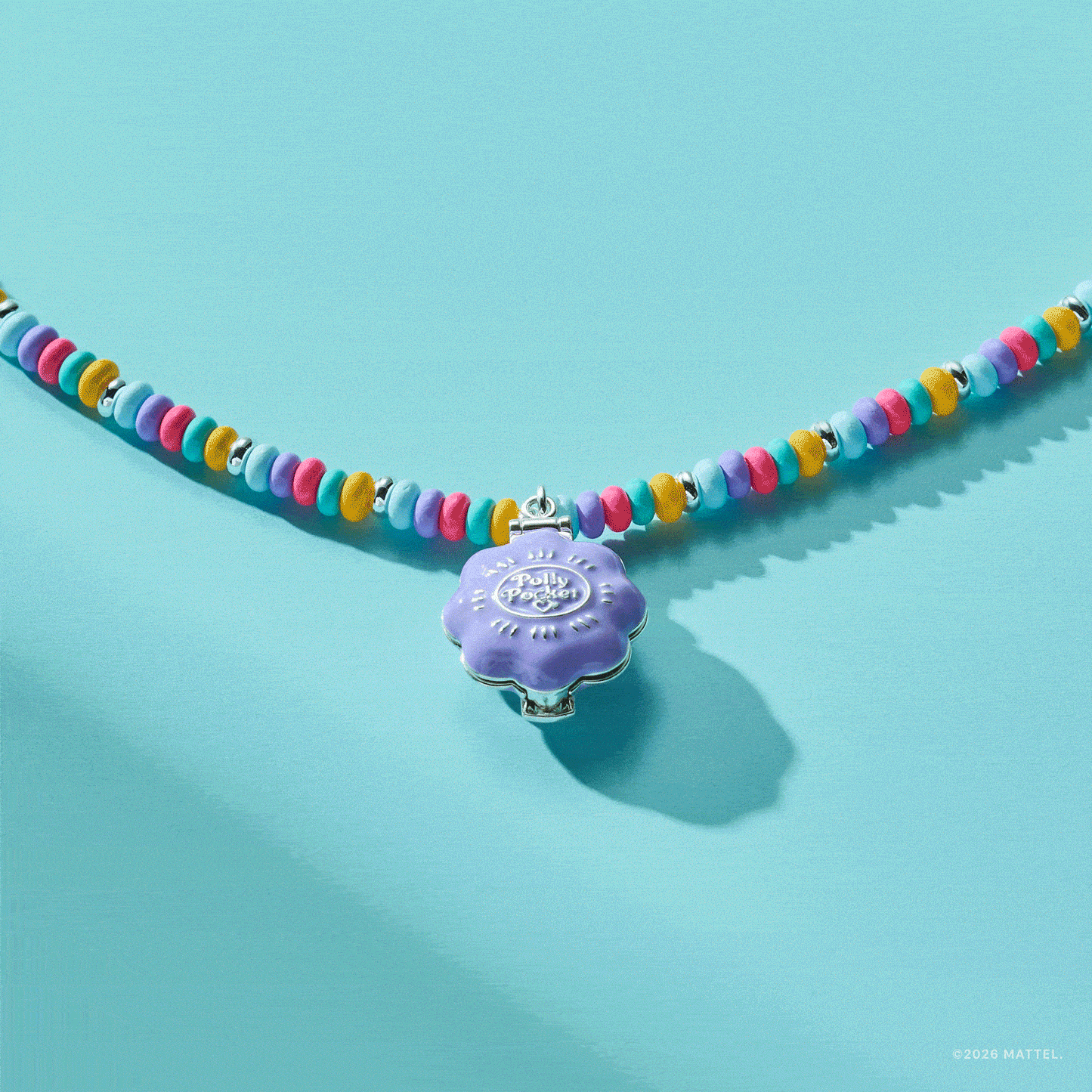 Polly Pocket™ Limited Edition Pool Party Beaded Locket Necklace: Silver