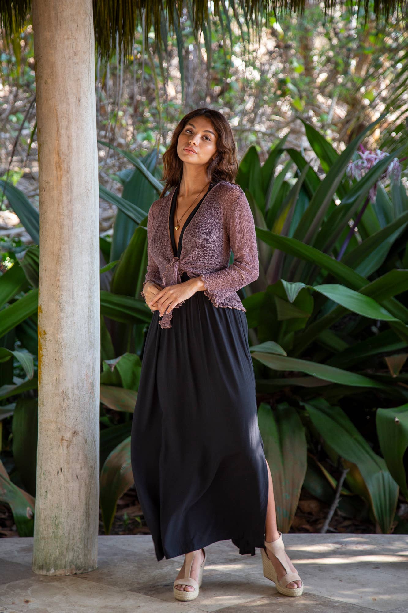 Summer Knit Sheer Cardigan Bolero Shrug Cover in Pink Chocolate: 3/4 Sleeve XS-L