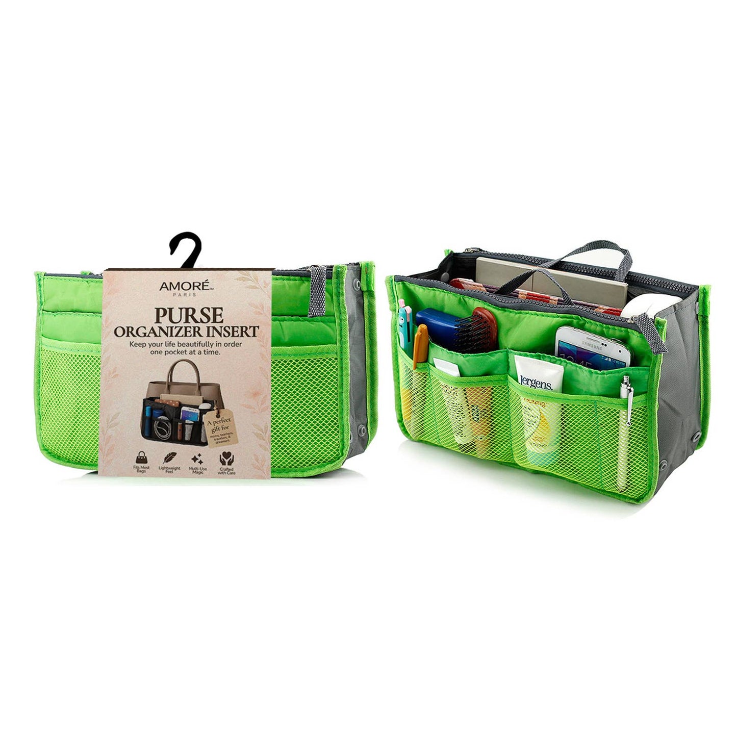 Travel Tote Handbag/Purse Insert Cosmetic Organizer: Purple