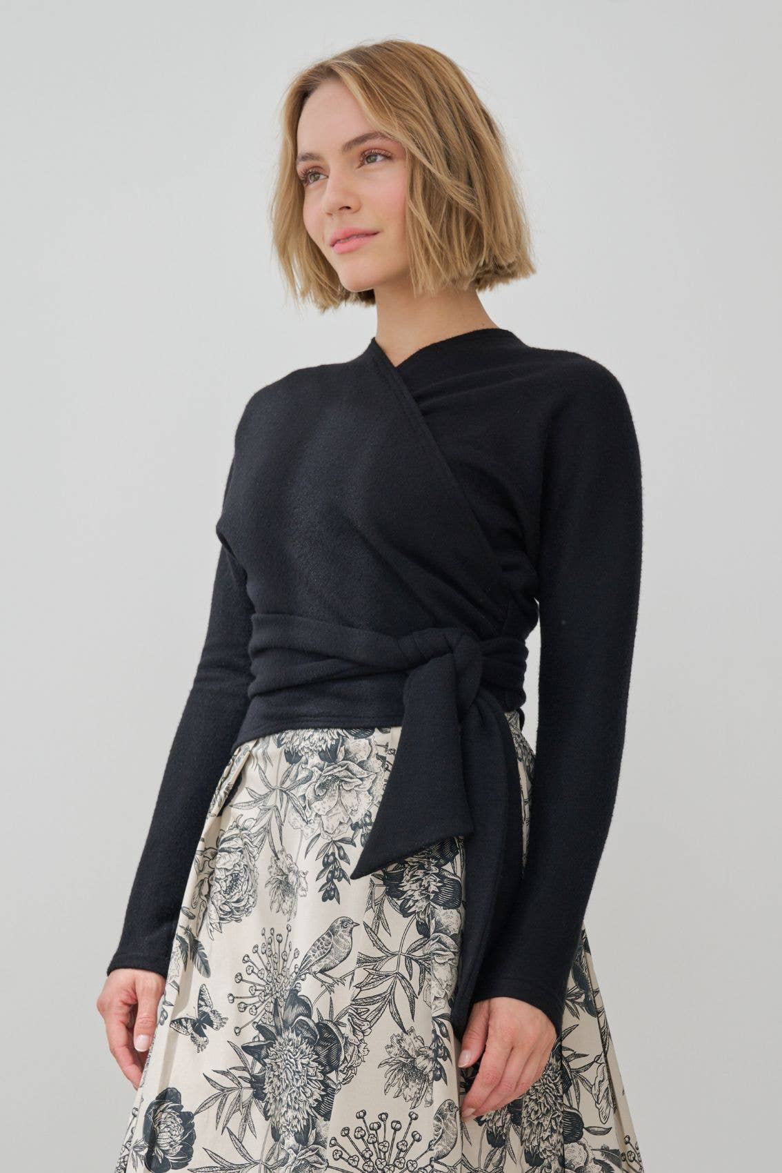 Knit Wrap Top Black: L