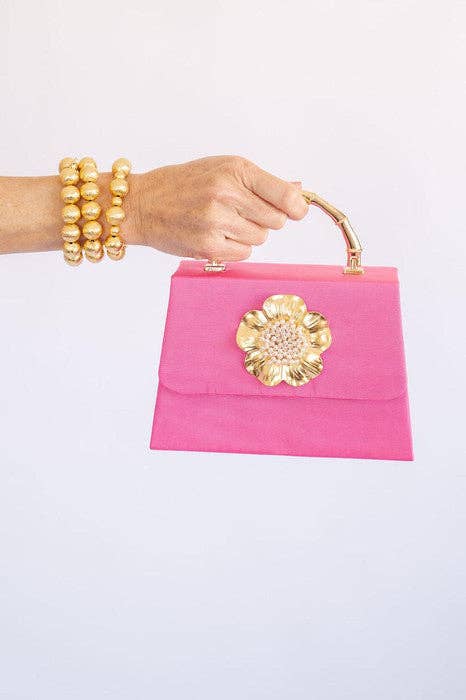 Pink Lulu with Gold Bamboo Handle - Poppy & Pearl Charm- WS