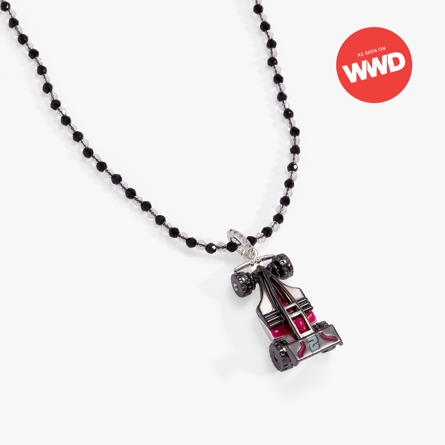 Hot Wheels™ Racecar Pendant Necklace: Silver