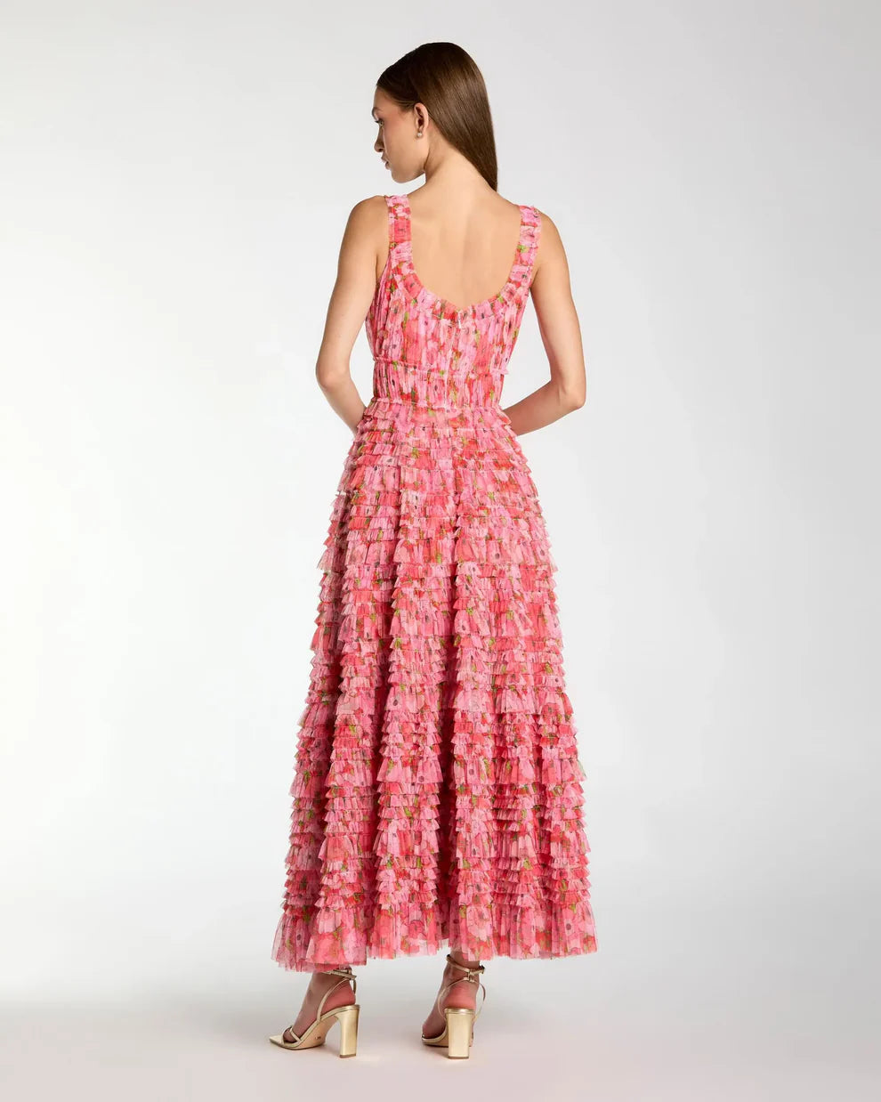 Pink Multicolor Floral Printed Ruffle Maxi Dress Style #8496