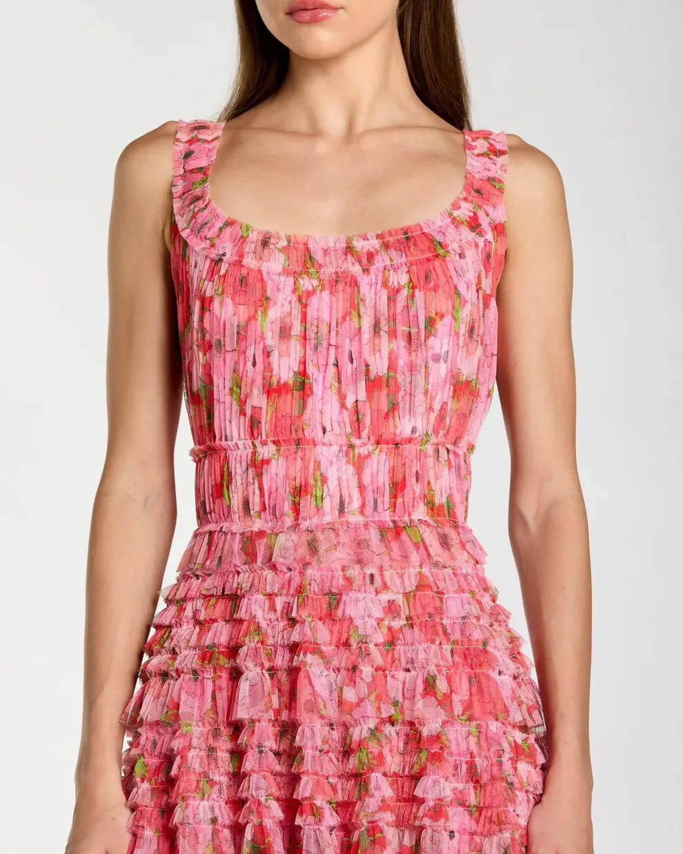 Pink Multicolor Floral Printed Ruffle Maxi Dress Style #8496