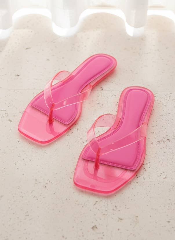 ROME-01 Jelly Thong Sandals Square Toe Clear Trend Flats: SMOKE / B18