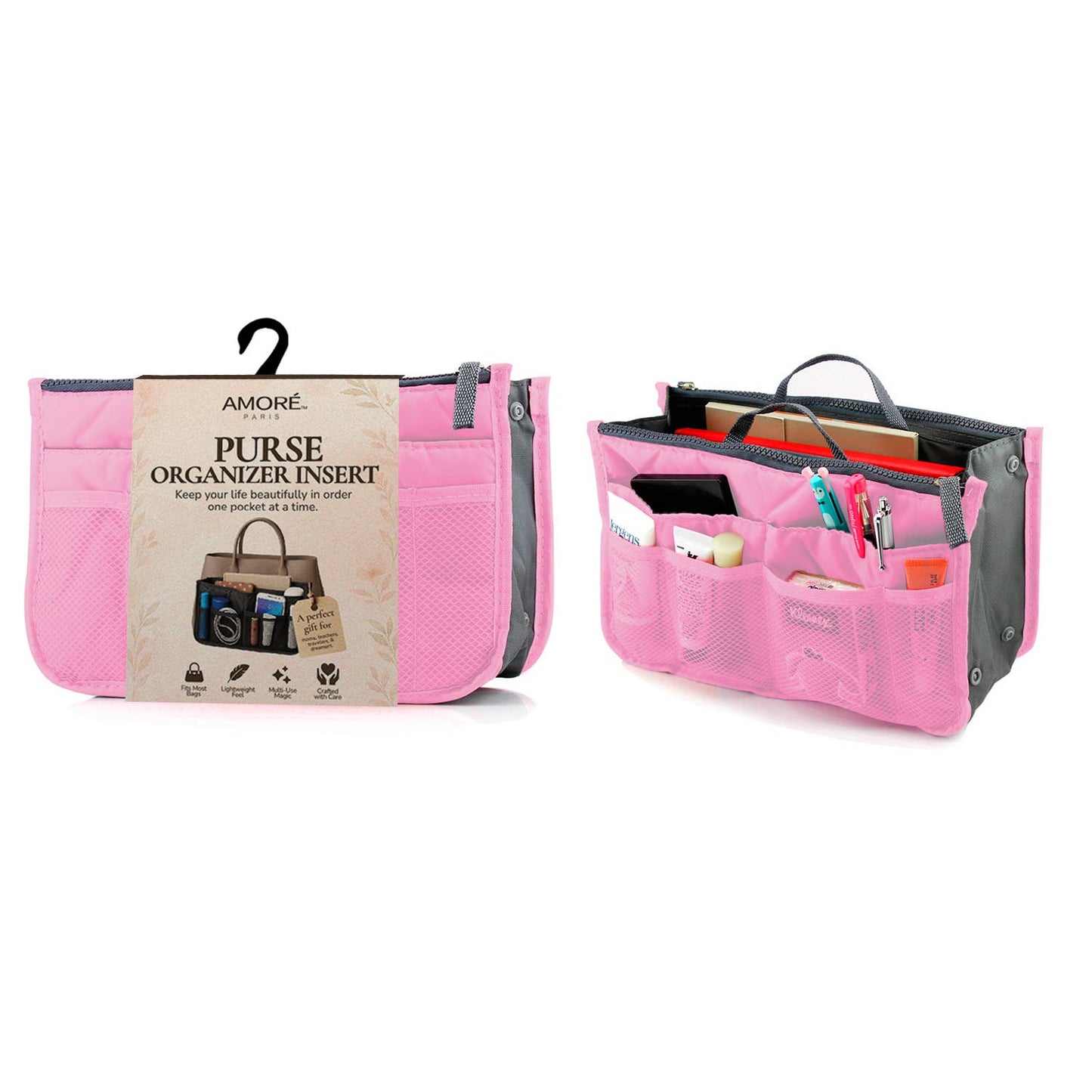 Travel Tote Handbag/Purse Insert Cosmetic Organizer: Green