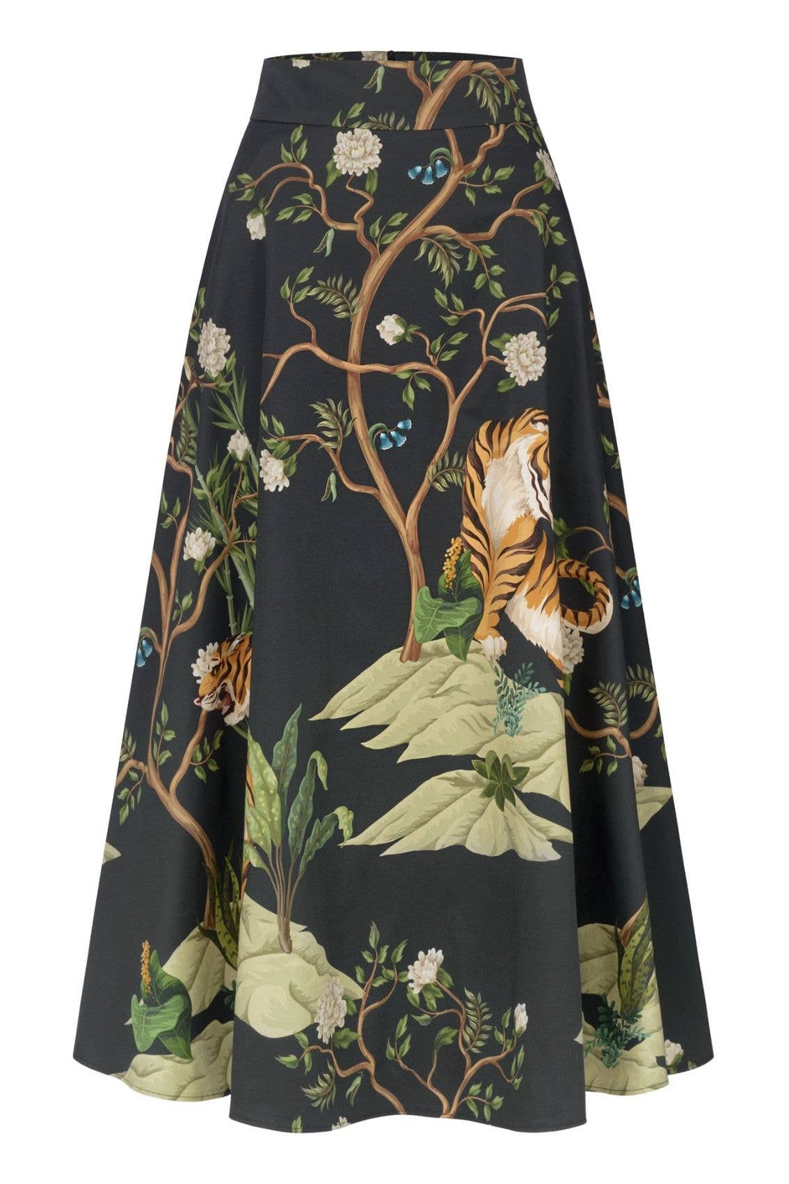 Maxi skirt with tiger print black: L