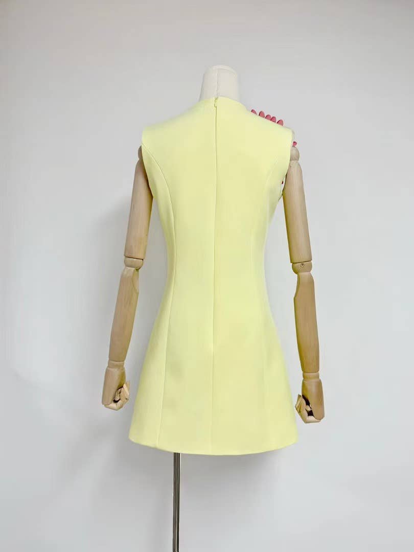 DR510Y Summer 3D Floral Embroidered Sleeveless Vest Dress: Pink / English / L