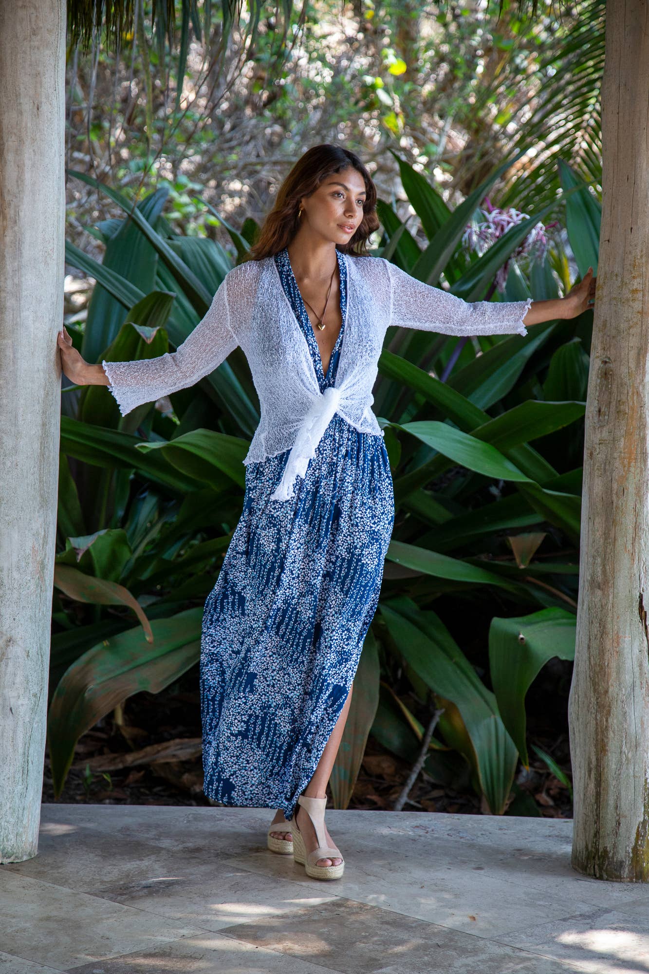 Summer Knit Sheer Cardigan Bolero Shrug Cover in White: 3/4 Sleeve XS-L