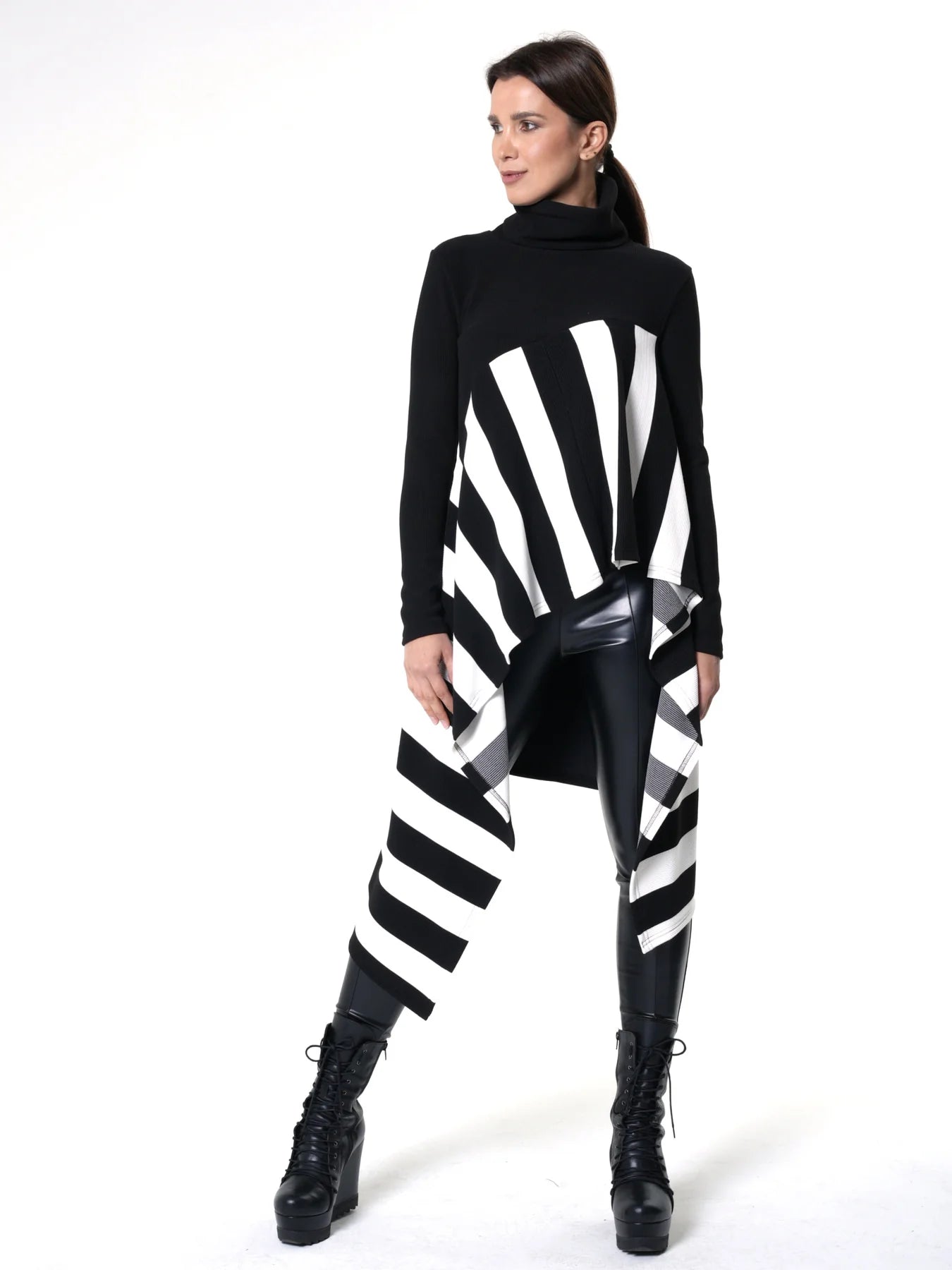 Metamorphoza   |   Asymmetric Striped Tunic In Black and White