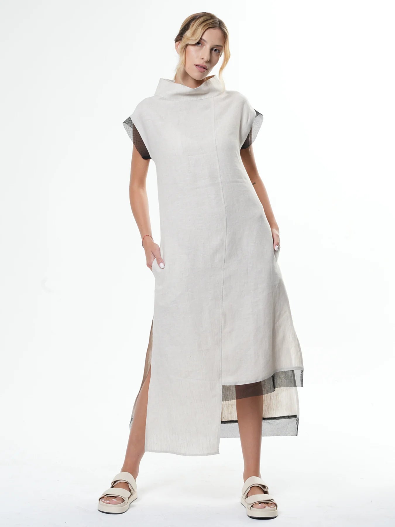 Metamorphoza   |   Asymmetrical Linen Dress In Beige
