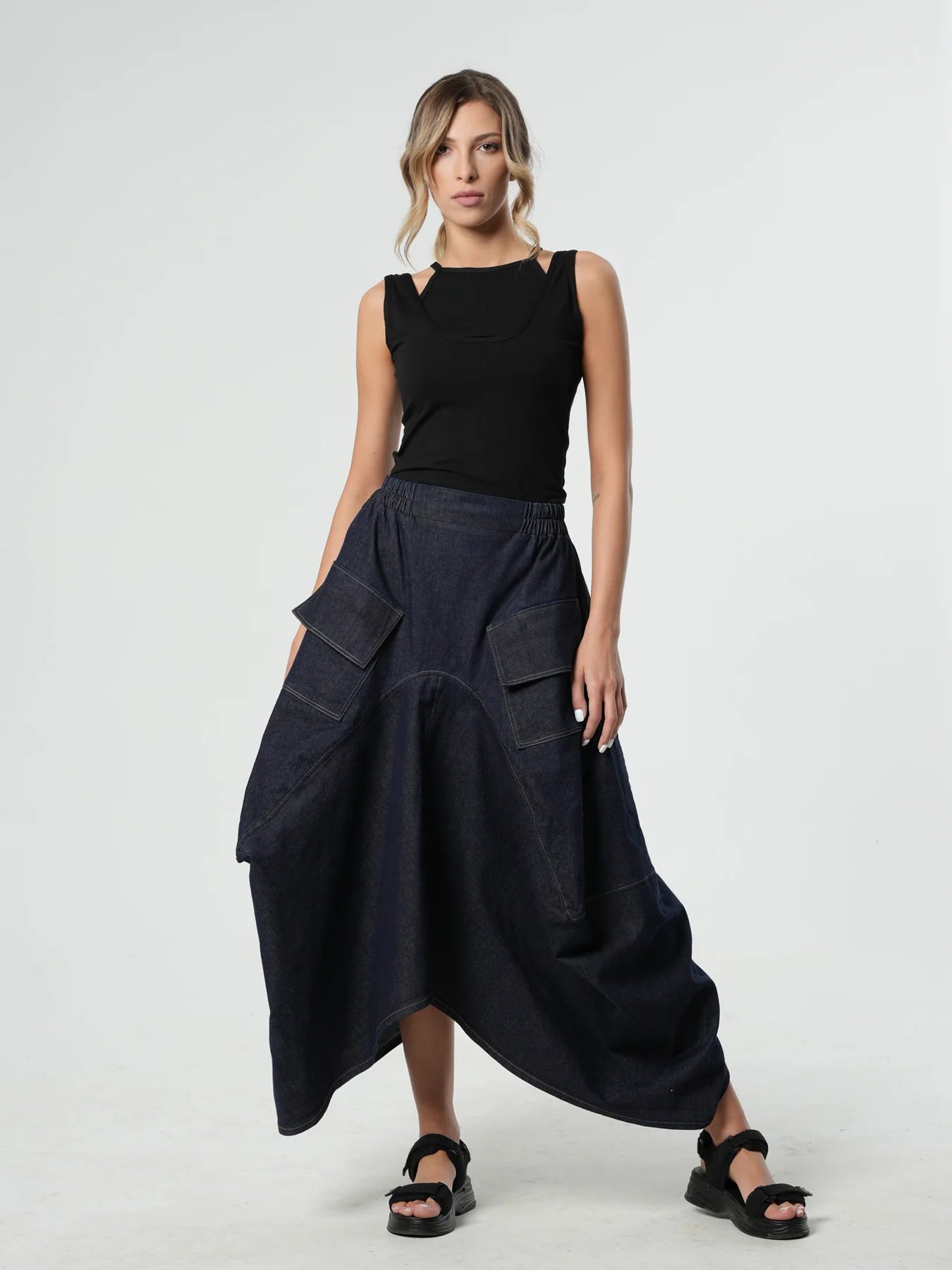 Metamorphoza   |    Asymmetrical Long Dark Denim Skirt
