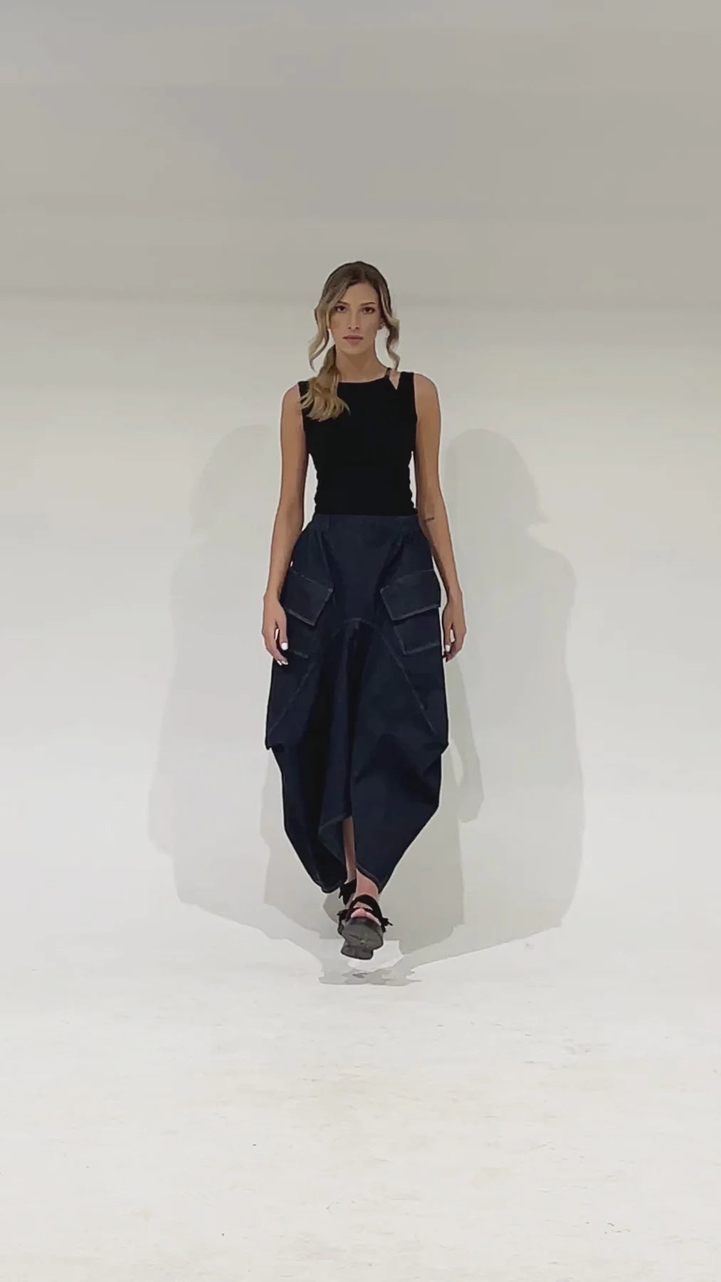 Metamorphoza   |    Asymmetrical Long Dark Denim Skirt