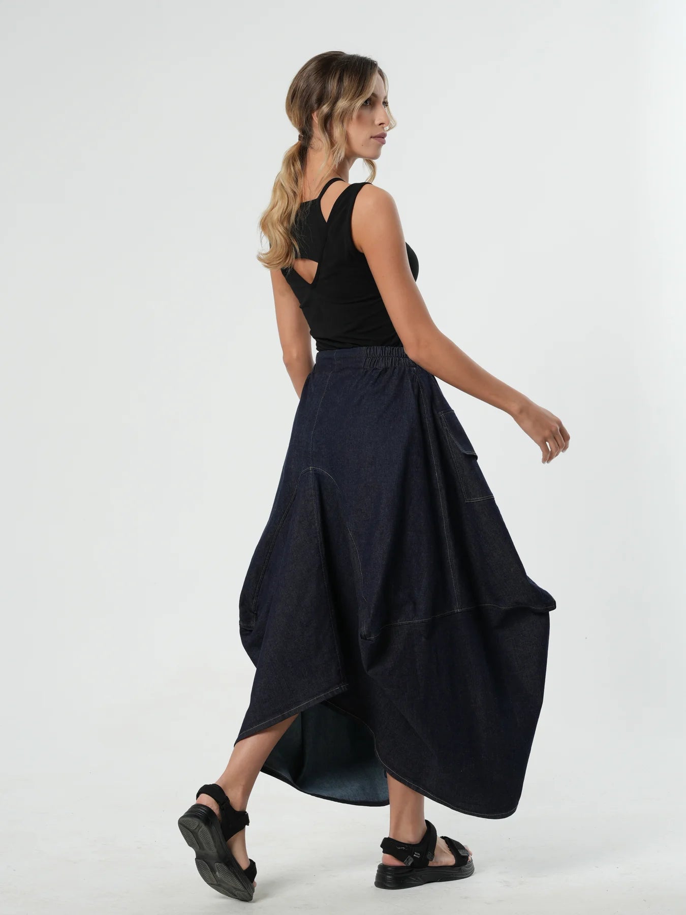 Metamorphoza   |    Asymmetrical Long Dark Denim Skirt
