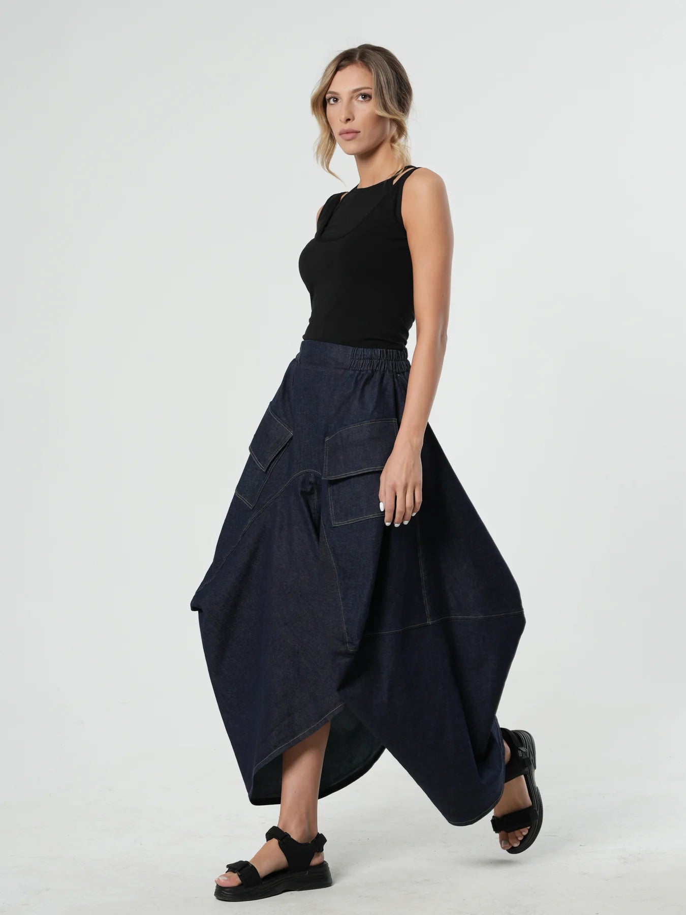 Metamorphoza   |    Asymmetrical Long Dark Denim Skirt