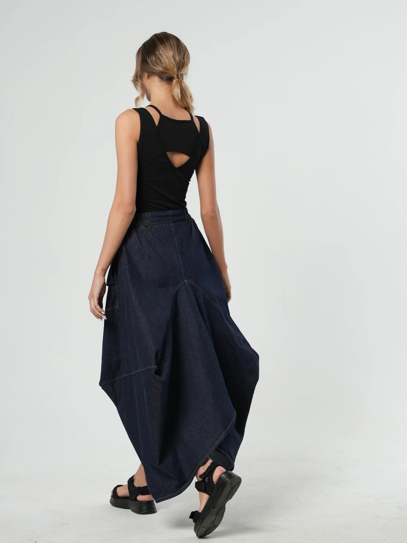 Metamorphoza   |    Asymmetrical Long Dark Denim Skirt