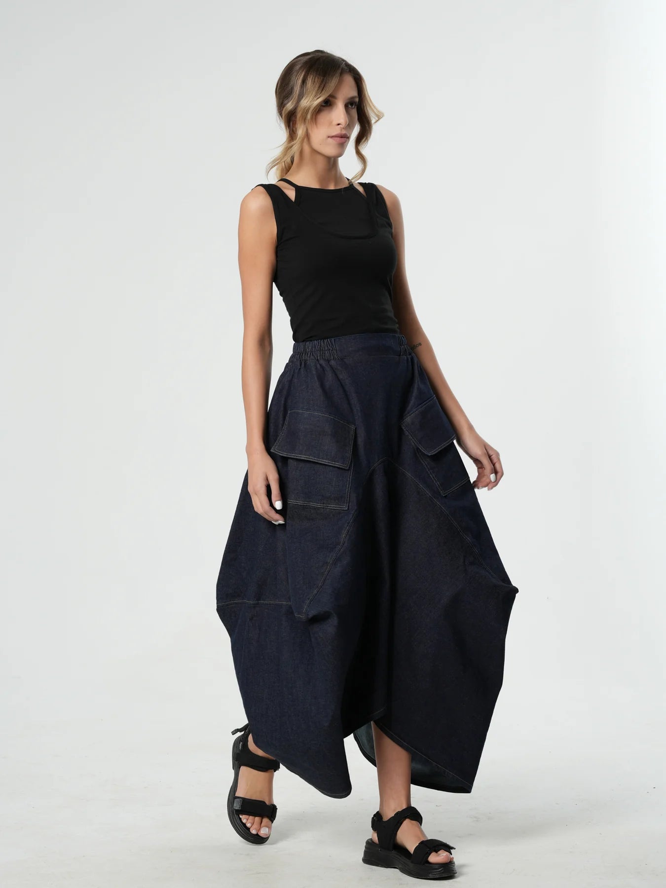 Metamorphoza   |    Asymmetrical Long Dark Denim Skirt