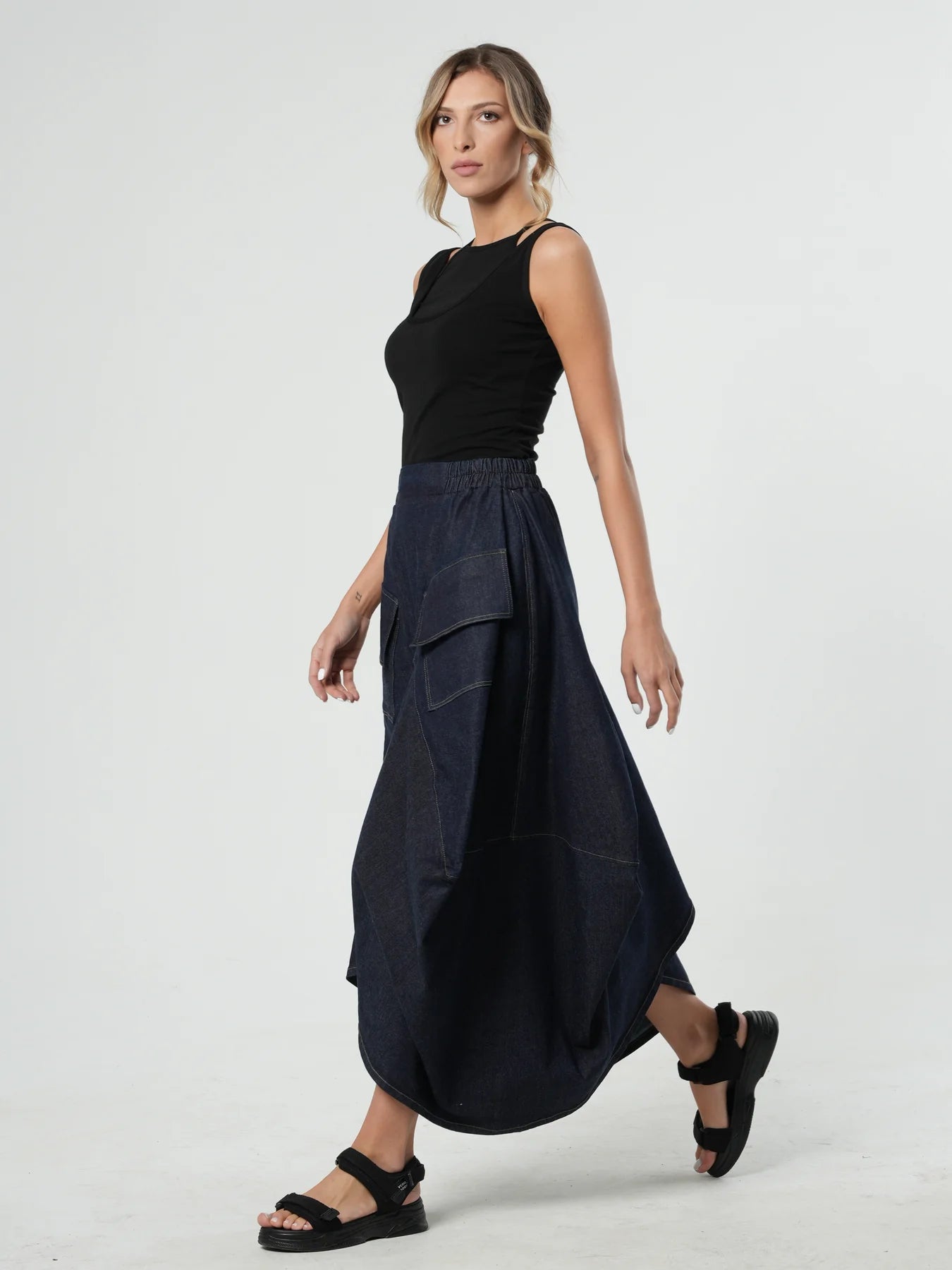 Metamorphoza   |    Asymmetrical Long Dark Denim Skirt