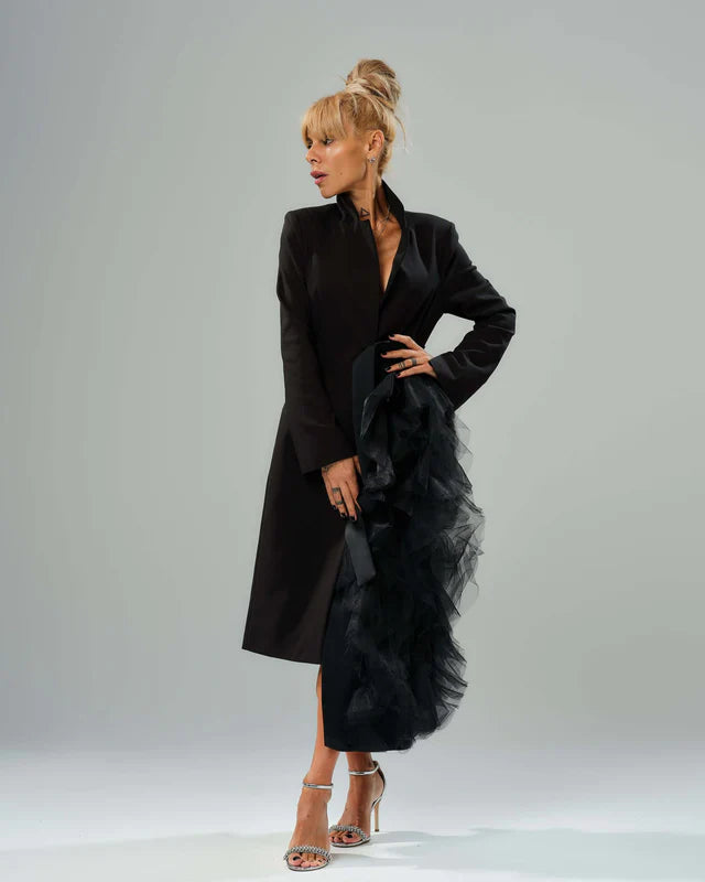 Locker Room   |    Black Tulle Detail Blazer