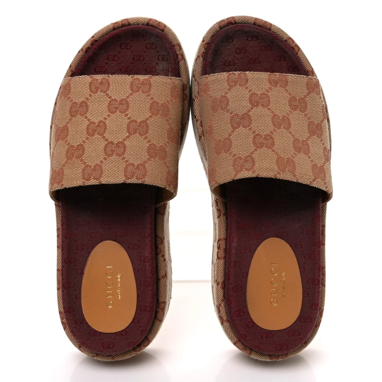 Gucci   |   Canvas GG Monogram Angelina Platform Slide Sandals