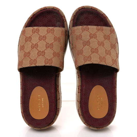 Gucci   |   Canvas GG Monogram Angelina Platform Slide Sandals