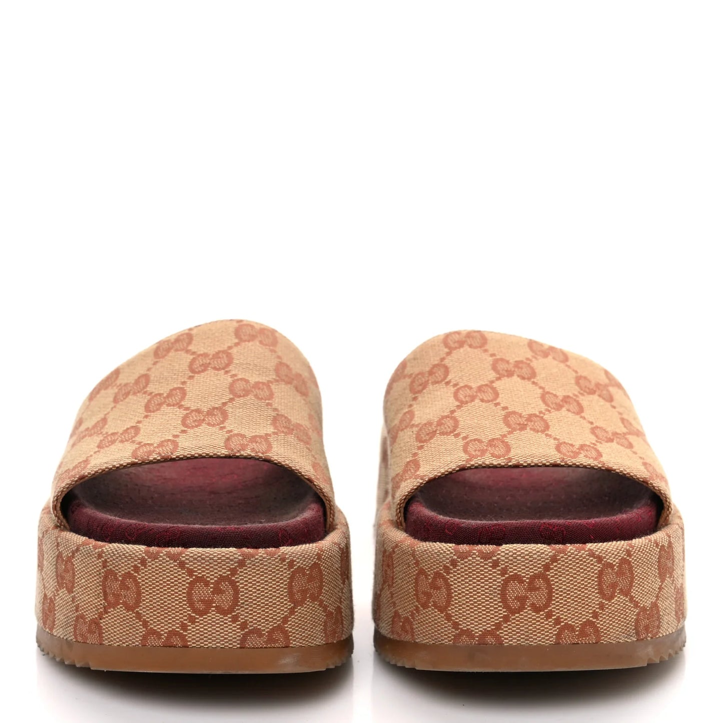Gucci   |   Canvas GG Monogram Angelina Platform Slide Sandals