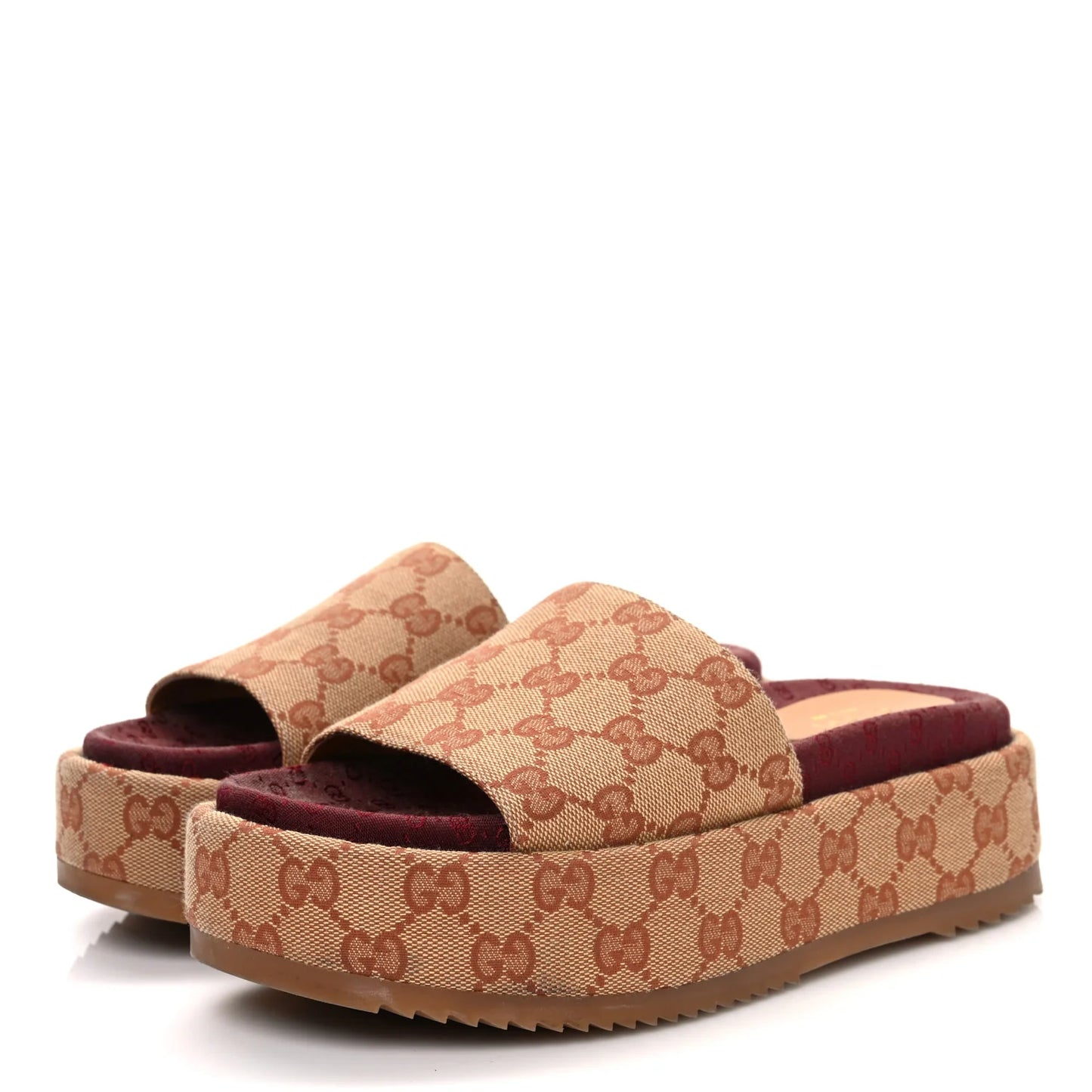 Gucci   |   Canvas GG Monogram Angelina Platform Slide Sandals