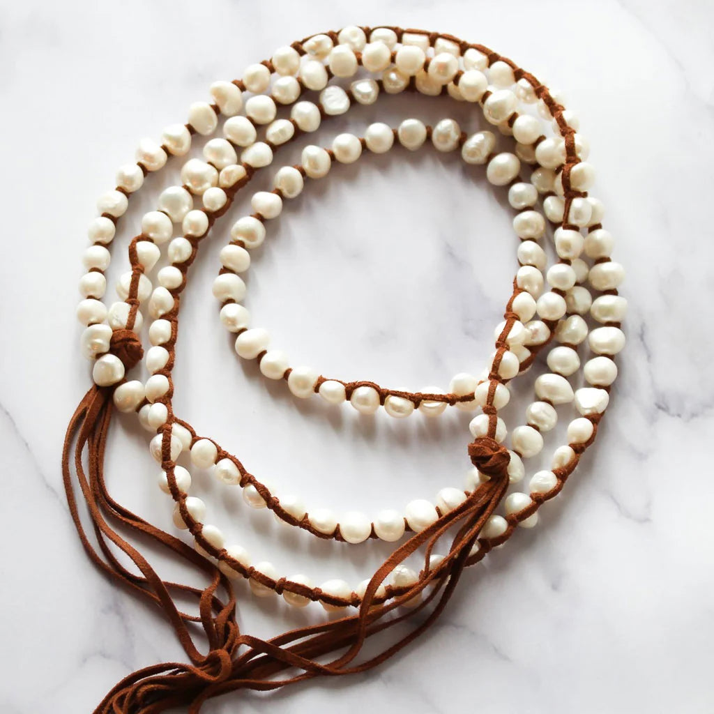 Fresh Water pearls long lariat boho necklace
