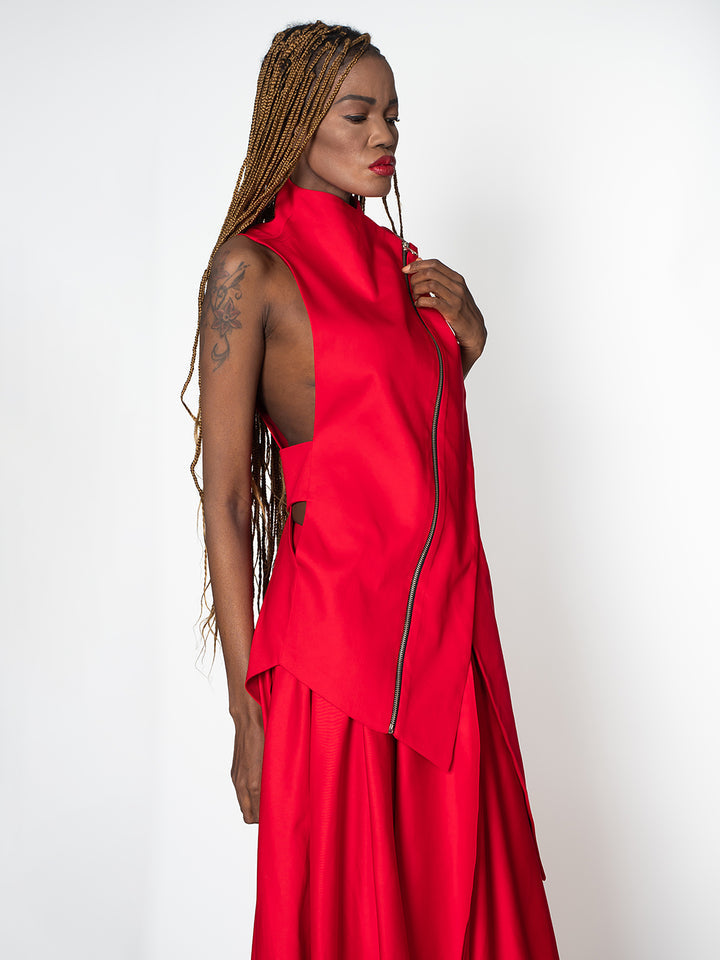 Metamorphoza   |    Elegant Zipper Vest In Red