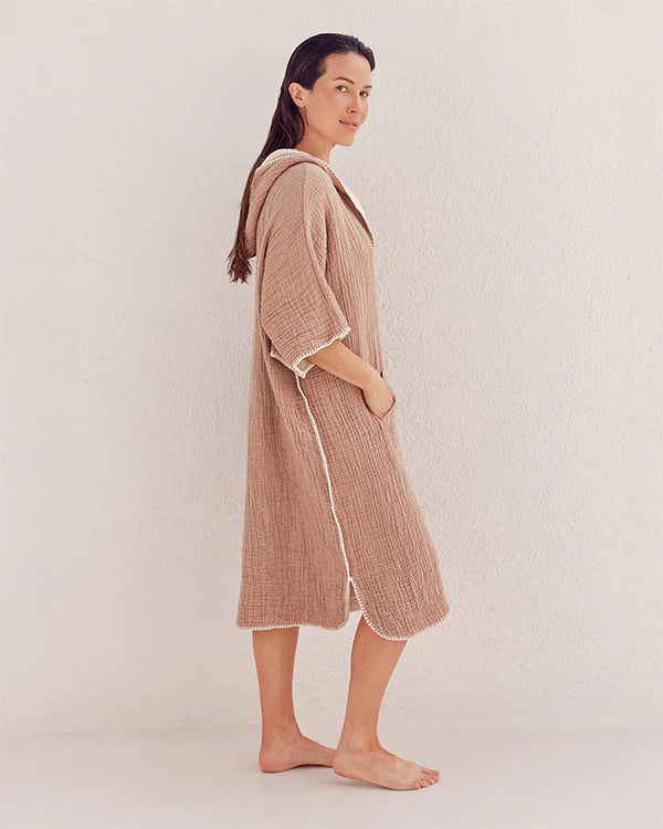 Sand Cloud   |   Falta Gauze Hooded Poncho - Warm Taupe