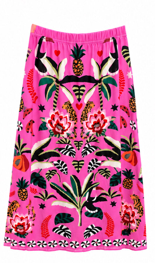 Pink Tropical Patterned Skirt (Copy)