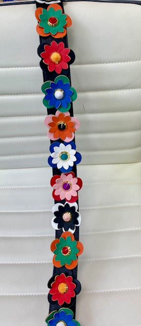 Leather multicolor flower shoulder bag strap