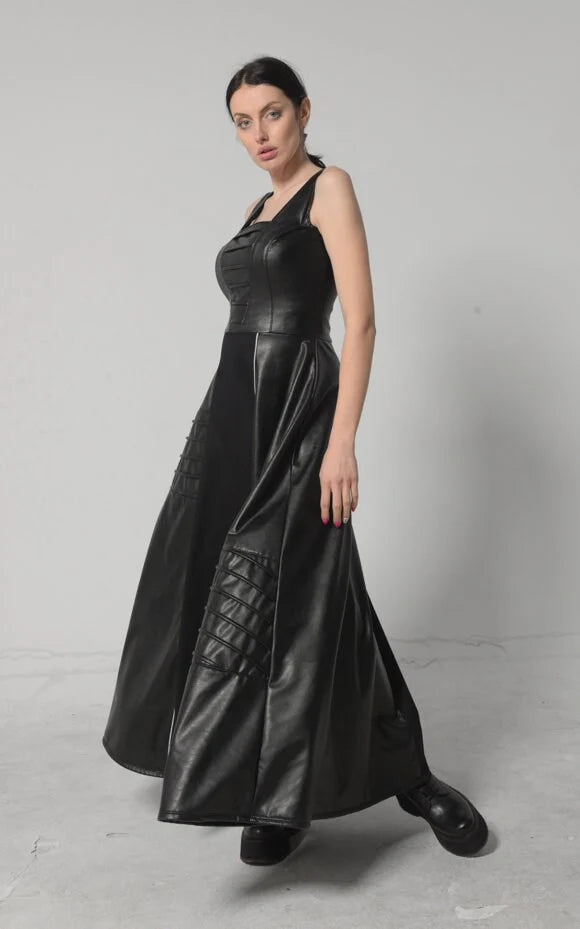 Metamorphoza   |    Long Flare Vegan Leather Dress