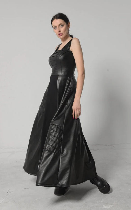Metamorphoza   |    Long Flare Vegan Leather Dress