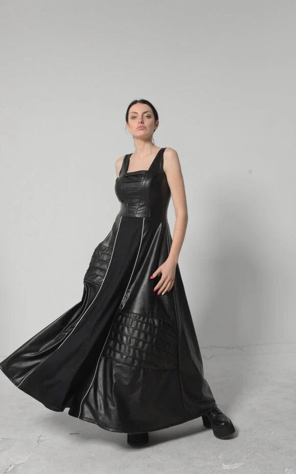 Metamorphoza   |    Long Flare Vegan Leather Dress