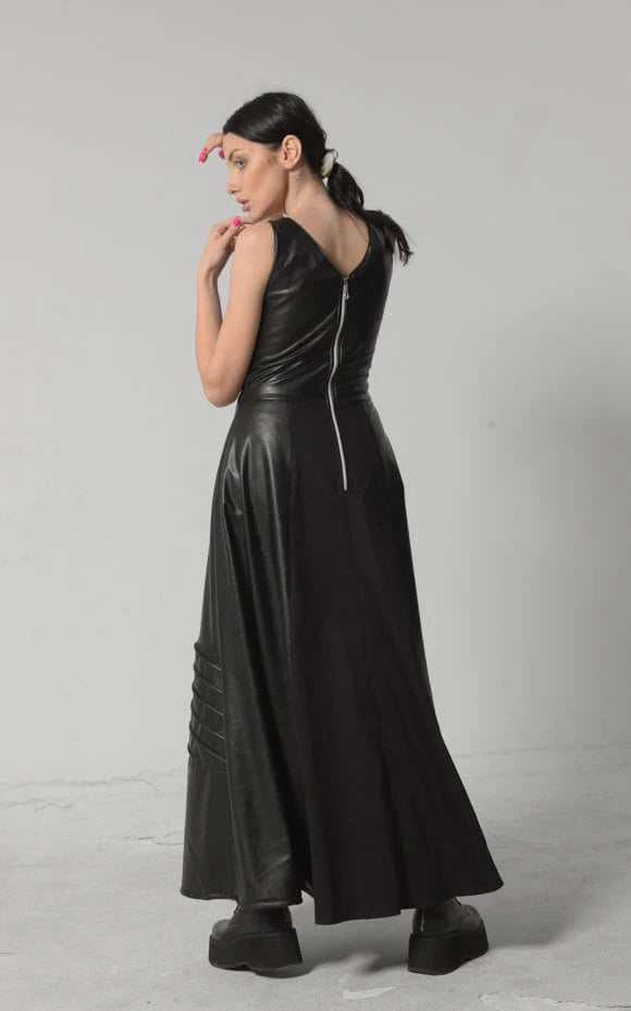 Metamorphoza   |    Long Flare Vegan Leather Dress