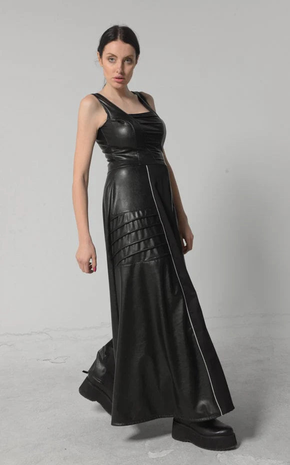 Metamorphoza   |    Long Flare Vegan Leather Dress