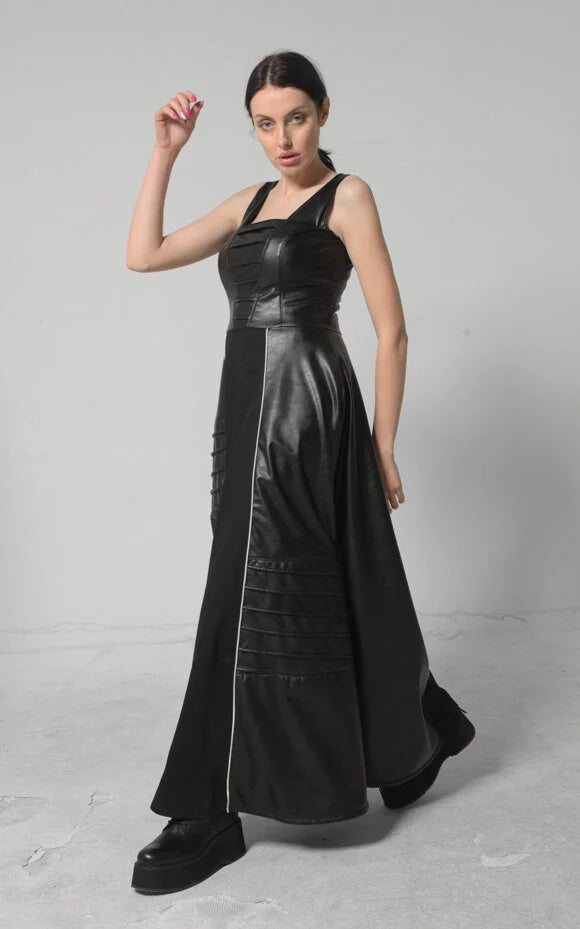 Metamorphoza   |    Long Flare Vegan Leather Dress