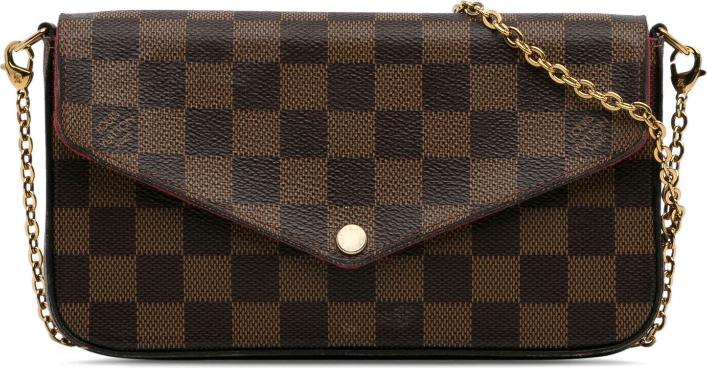Louis Vuitton   |    Damier Ebene Pochette Felicie Brown