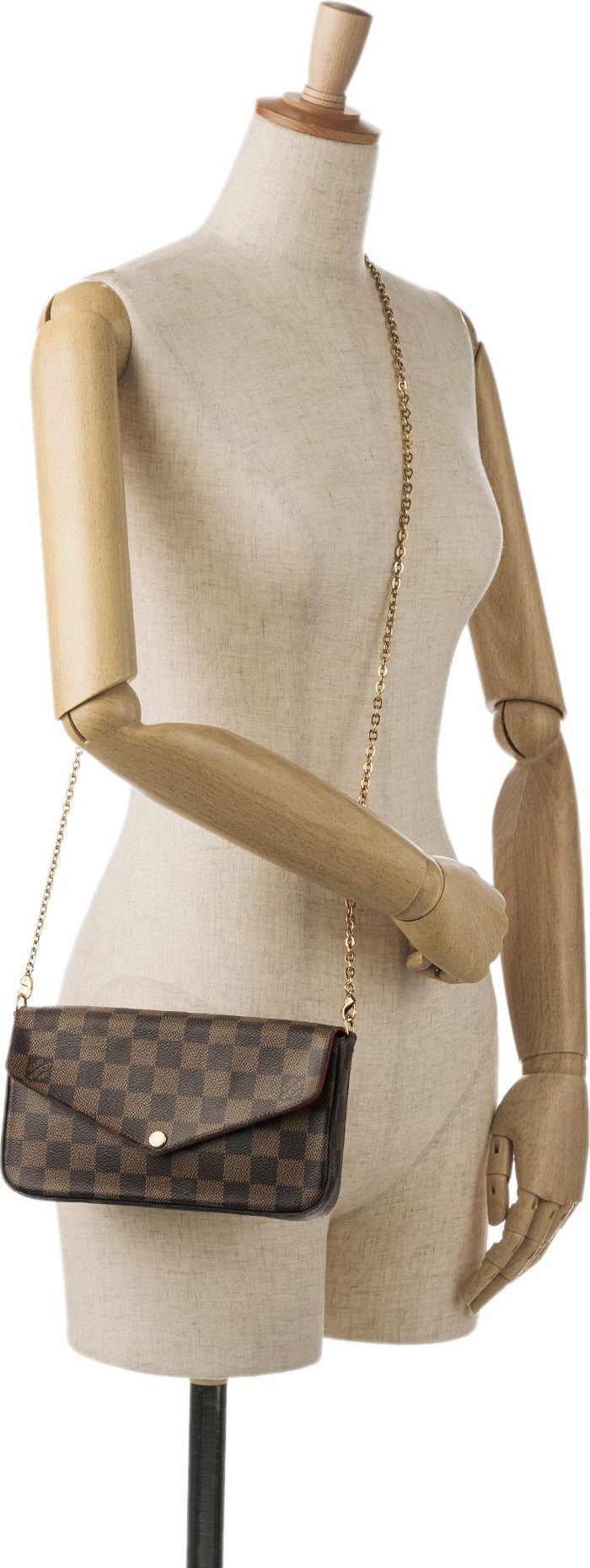 Louis Vuitton   |    Damier Ebene Pochette Felicie Brown